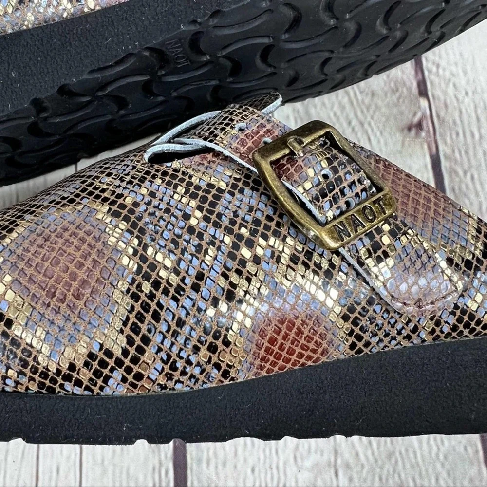 NAOT Elegant Autumn Golden Python Print Leather Slip On Clogs - Picture 10 of 15